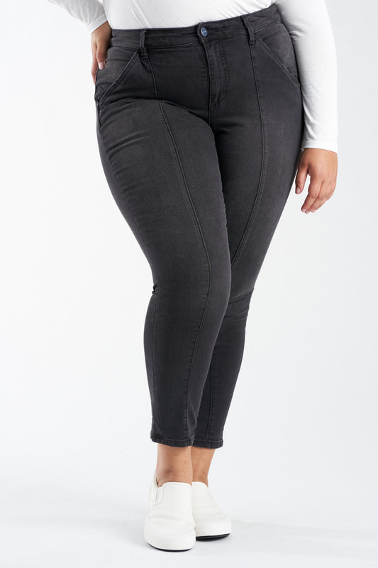 Black Denim High Rise Pintuck Ankle Skinny in 28" inseam - Shyla