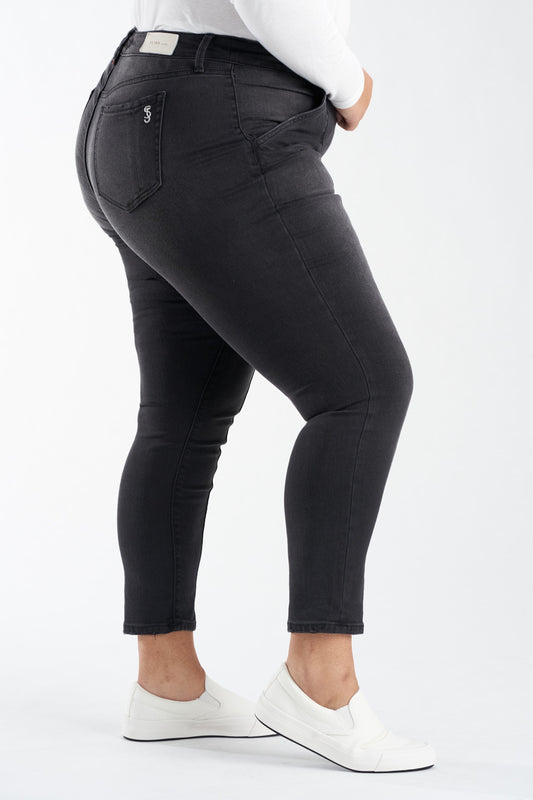 Black Denim High Rise Pintuck Ankle Skinny in 28" inseam - Shyla