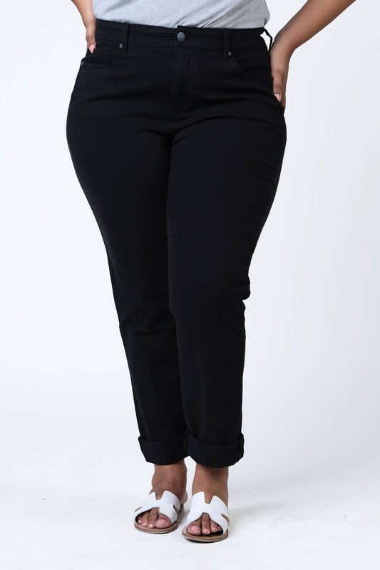 Color High Rise Boyfriend rolled in 28" inseam - Black