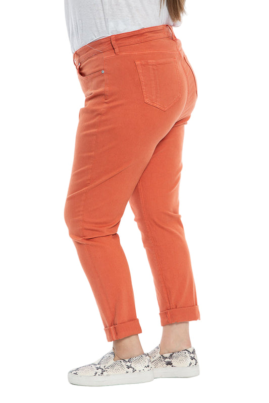 Color High Rise Boyfriend rolled in 28" inseam -  Rust - SLINK JEANS