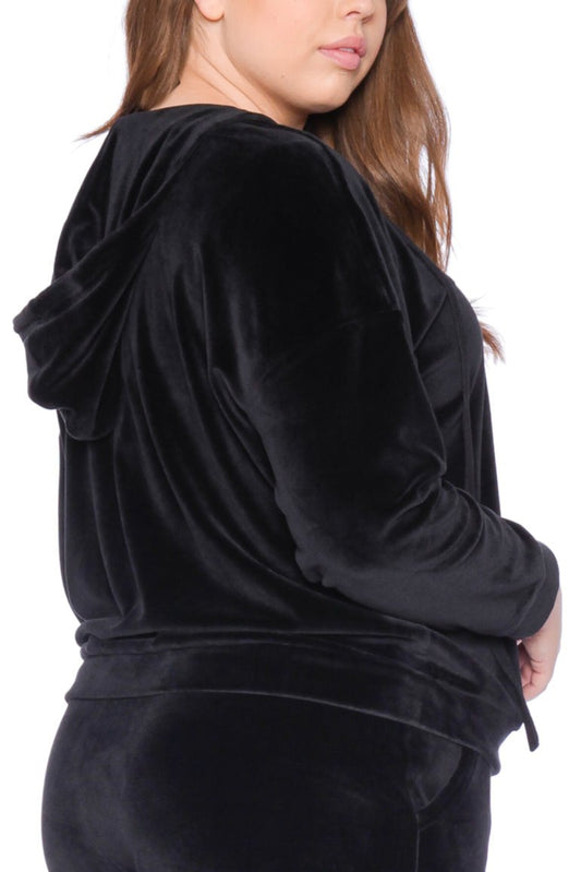 Velour Lace-Up Hoodie - JET BLACK - SLINK JEANS