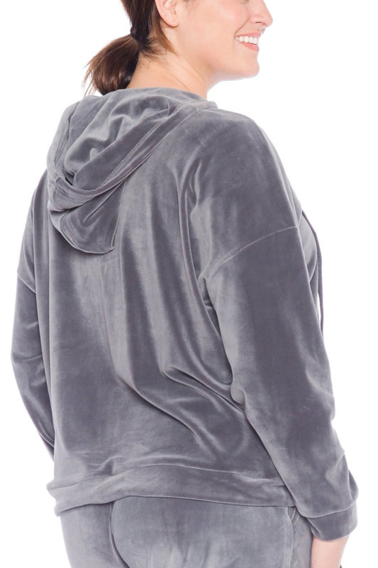 Velour Lace-Up Hoodie - SLATE - SLINK JEANS