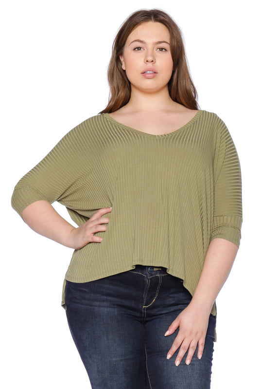 Ribbed V-Neck - DARK OLIVE - SLINK JEANS