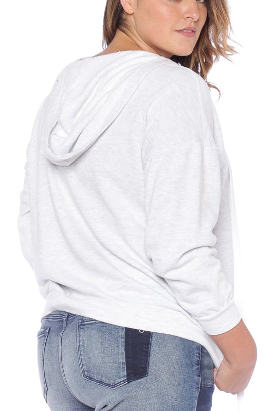 Lace Up Hoodie - HEATHER GREY - SLINK JEANS