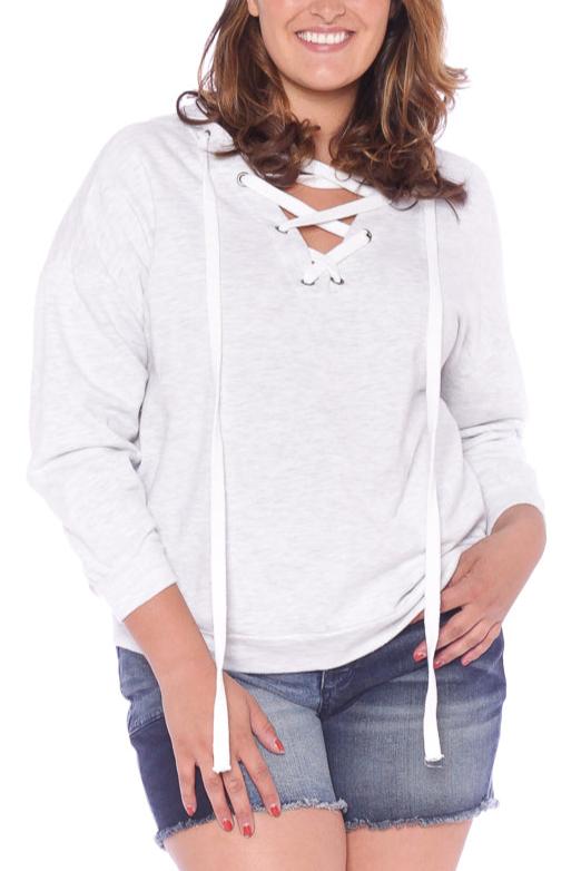 Lace Up Hoodie - HEATHER GREY - SLINK JEANS
