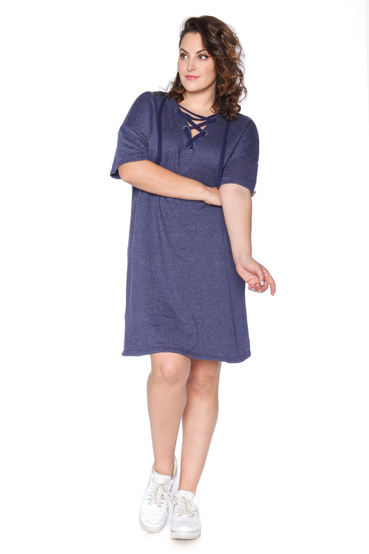 Lace Up Hoodie Dress - NAVY - SLINK JEANS