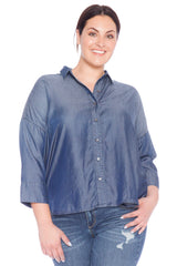 Hi-Lo Oversized Button Down Shirt - MIDNIGHT BLUE - SLINK JEANS